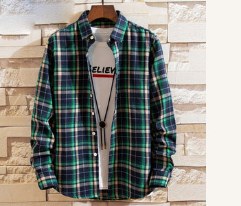 Модерна мъжка карирана риза с дълъг ръкав и класическа яка 