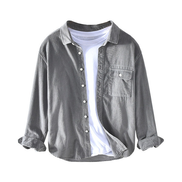 Памучна мъжка риза в класически модел с дълги ръкави и страничен джоб 