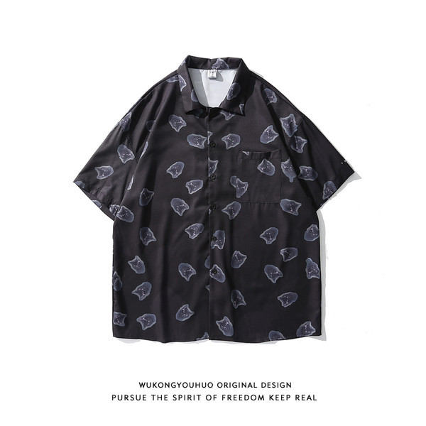 Мъжка риза с джоб и апликация котка