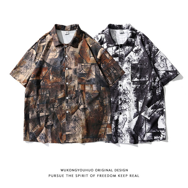 Цветна мъжка риза с къс ръкав и  класическа яка