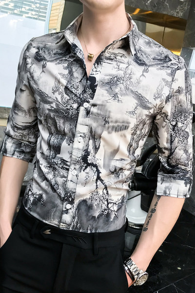 Мъжка ежедневна риза с копчета и 3/4 ръкав 