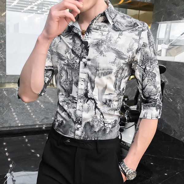 Мъжка ежедневна риза с копчета и 3/4 ръкав 