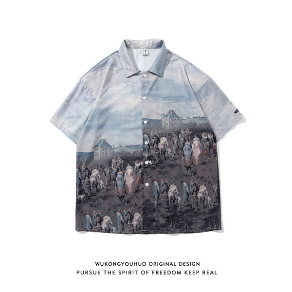 Мъжка риза с къс ръкав  и апликация