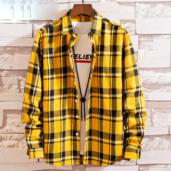 Карирана мъжка риза с дълъг ръкав и класическа яка в два цвята