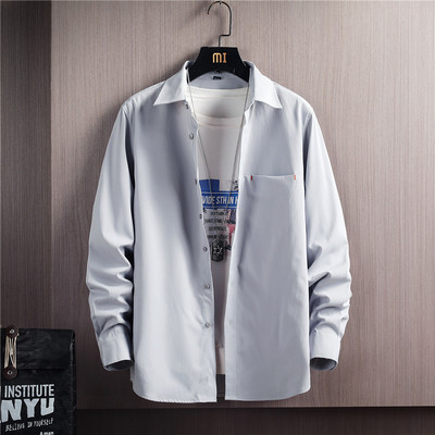 Мъжка риза с дълъг ръкав класическа яка и копчета 