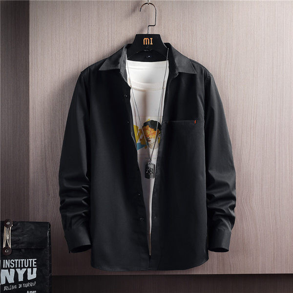 Мъжка риза с дълъг ръкав класическа яка и копчета 