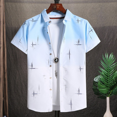 Мъжка риза с къс ръкав и преливащи се цветове 