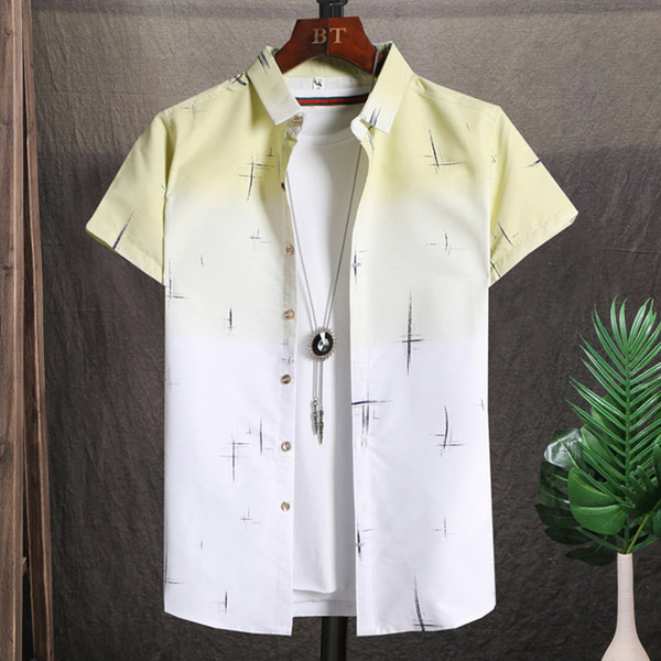 Мъжка риза с къс ръкав и преливащи се цветове 