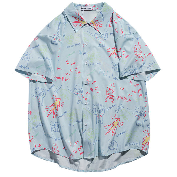 Цветна мъжка риза с къс ръкав  и копчета