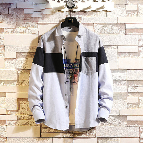 Ежедневна мъжка риза с джоб и дълъг ръкав