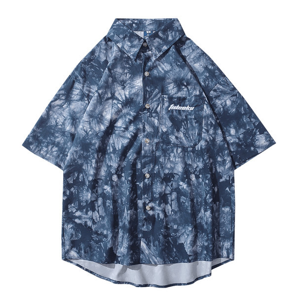 Лятна мъжка риза с къс ръкав и бродерия на джоба