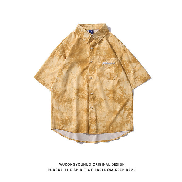 Лятна мъжка риза с къс ръкав и бродерия на джоба