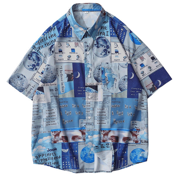 Мъжка риза в син цвят и принт