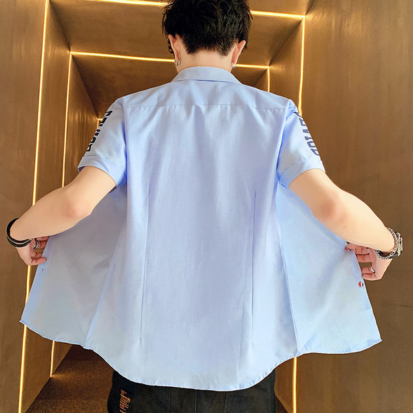 Мъжки риза с апликация класическа яка и копчета 