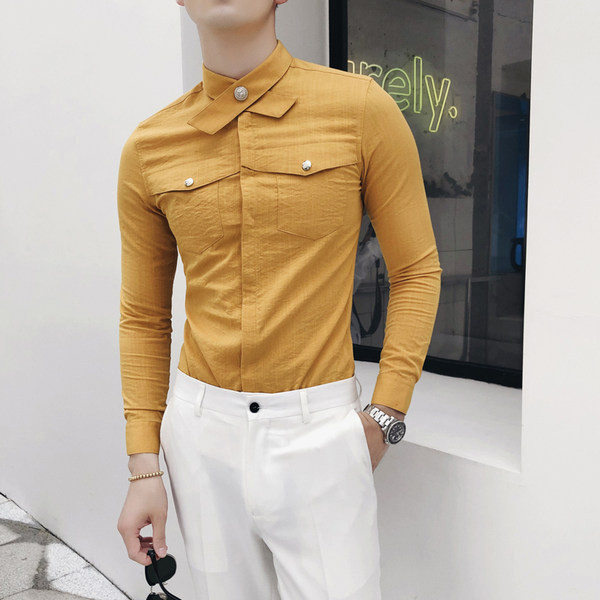 Мъжка риза с копчета и джобове в няколко цвята