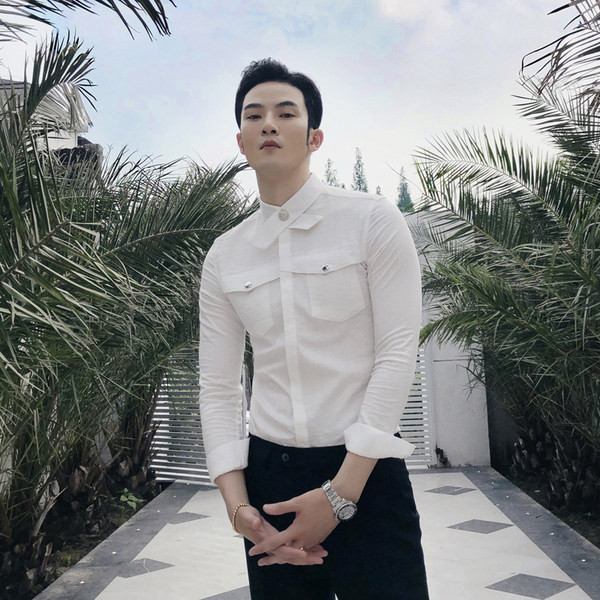 Мъжка риза с копчета и джобове в няколко цвята