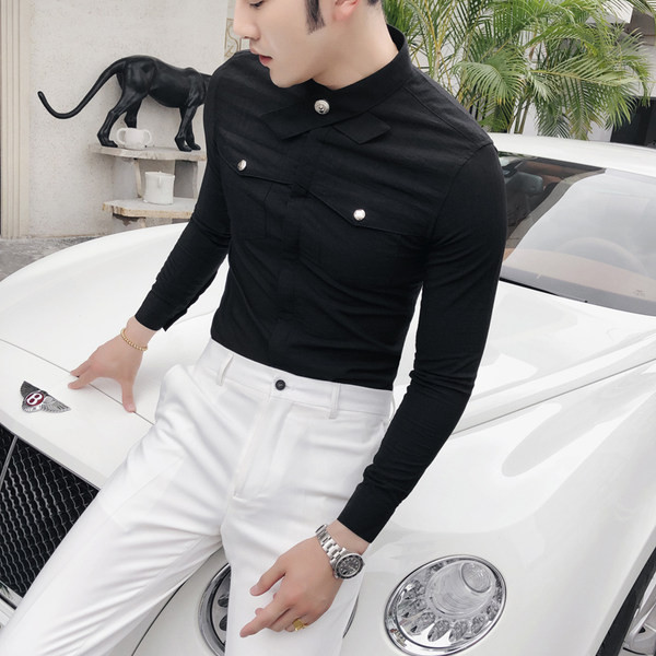 Мъжка риза с копчета и джобове в няколко цвята