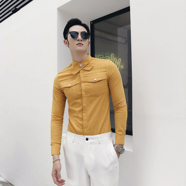 Мъжка риза с копчета и джобове в няколко цвята