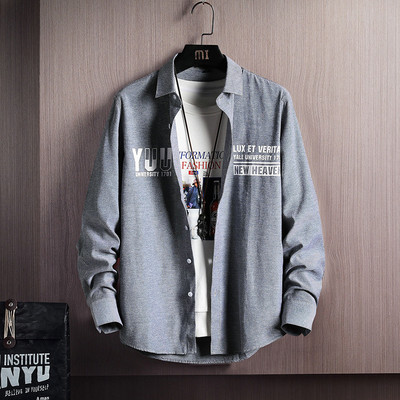 Мъжка риза с дълъг ръкав и надпис 