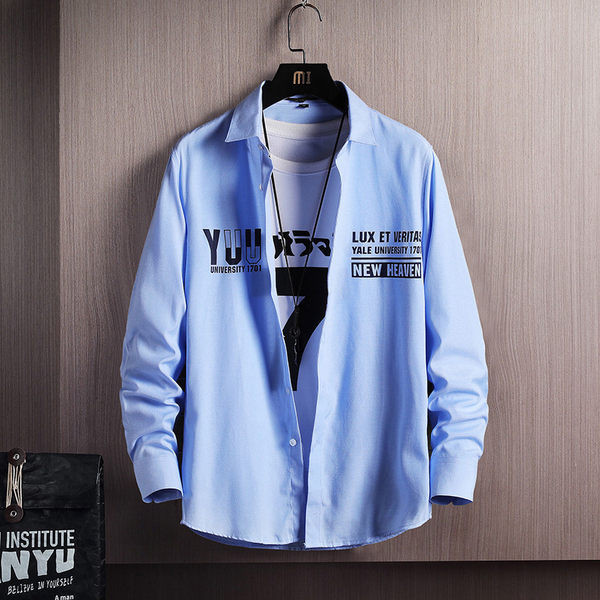 Мъжка риза с дълъг ръкав и надпис 