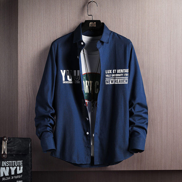 Мъжка риза с дълъг ръкав и надпис 