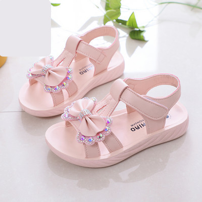 Детски сандали с велкро закопчаване панделка и декоративни камъни
