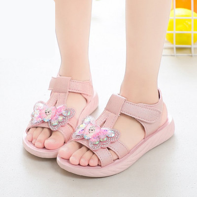 Детски сандали с велкро закопчаване панделка и декоративни камъни