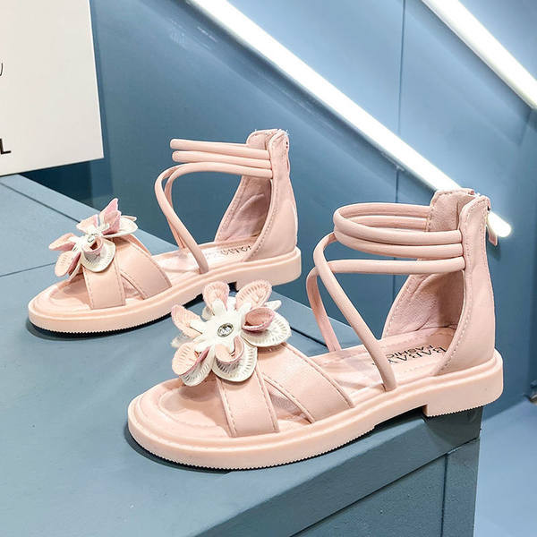 Нов модел детски сандали от еко кожа с цип и цвете