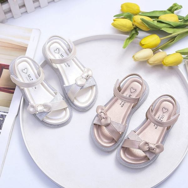Детски сандали от еко кожа с панделка в два цвята