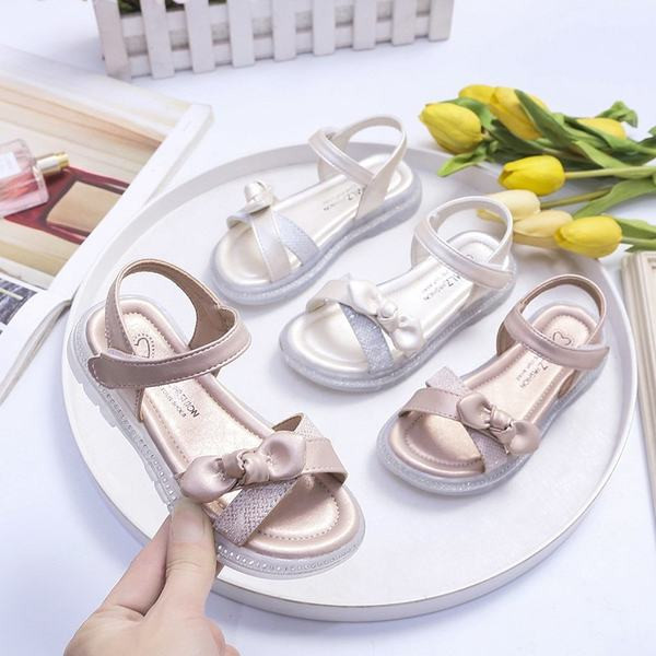 Детски сандали от еко кожа с панделка в два цвята