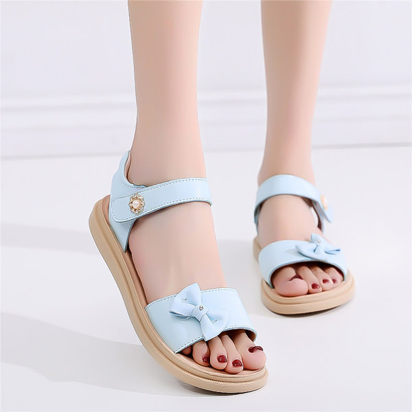 Модерни сандали от изкуствена кожа за момичета с панделка