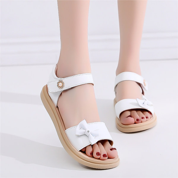 Модерни сандали от изкуствена кожа за момичета с панделка