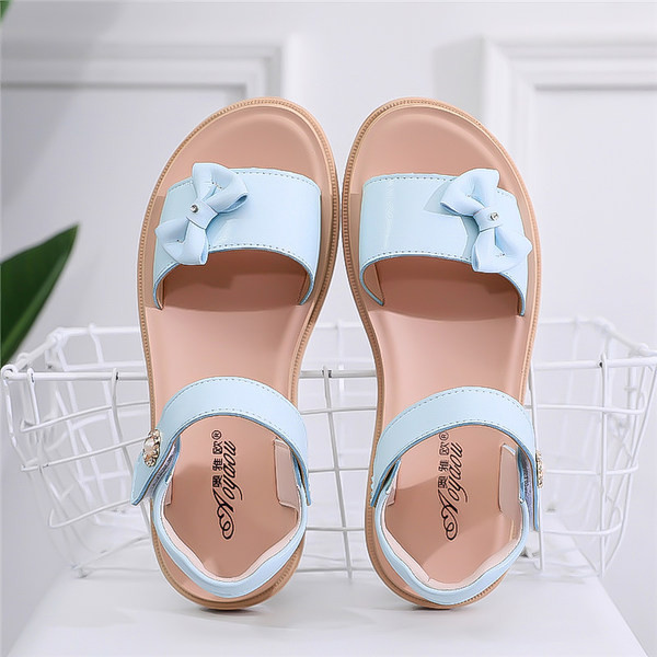 Модерни сандали от изкуствена кожа за момичета с панделка