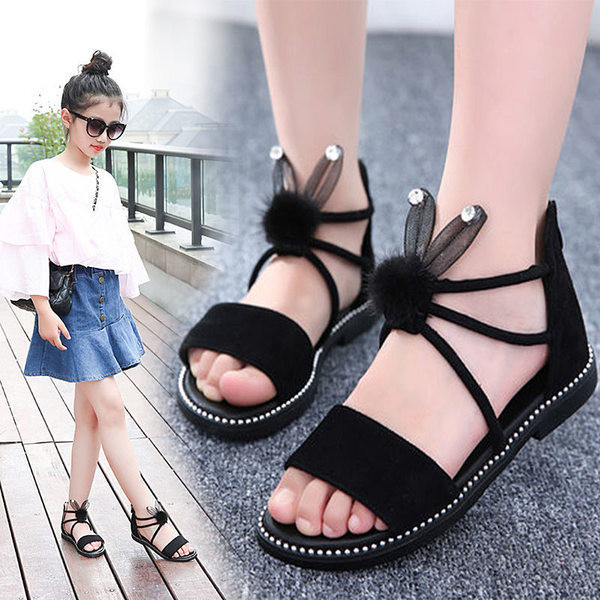 Нов модел детски сандали с 3D елемент и пух за момичета