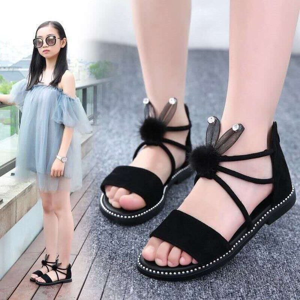 Нов модел детски сандали с 3D елемент и пух за момичета