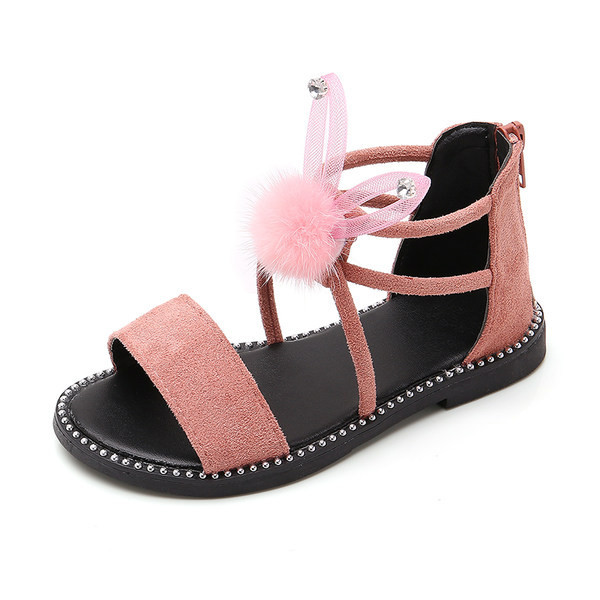 Нов модел детски сандали с 3D елемент и пух за момичета