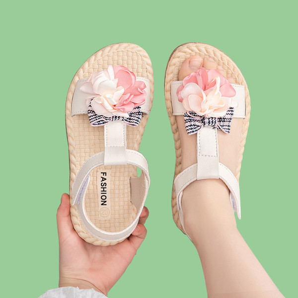 Детски сандали с 3D цветя и карирана панделка