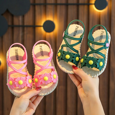 Children`s sandals for girls with 3D elements and rubber sole
