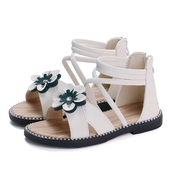 Bērnu sandales ar lencītēm un puķēm meitenēm