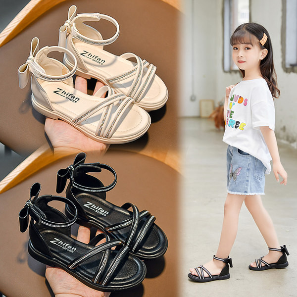 Bērnu sandales ar ādas siksnām un akmeņu apdari