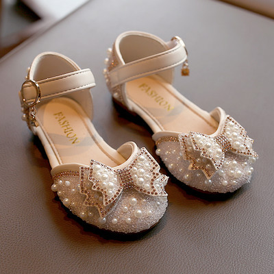 Bērnu slēgtas sandales ar pērlēm un dekoratīviem akmeņiem
