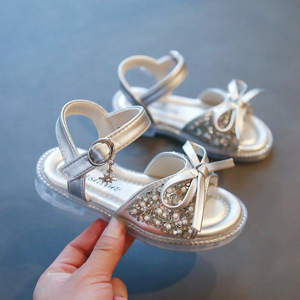 Bērnu sandales meitenēm ar lenti un pērlēm
