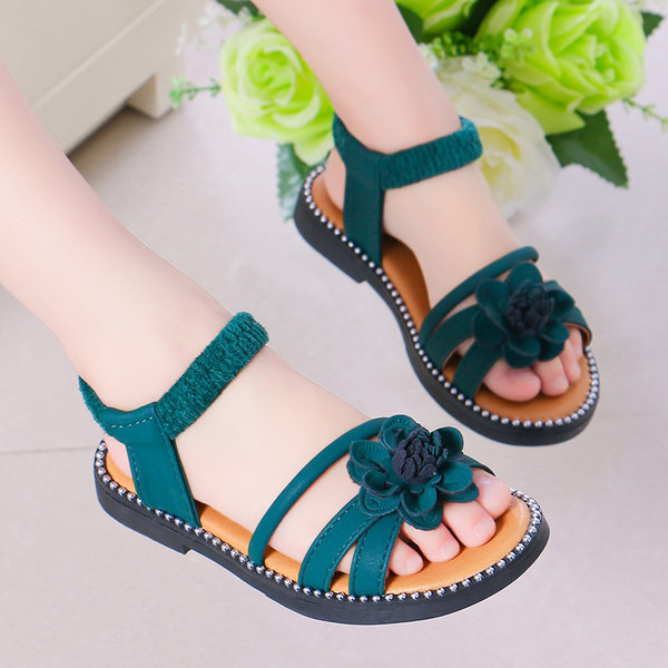 Bērnu ikdienas sandales ar akmeņiem un ziedu