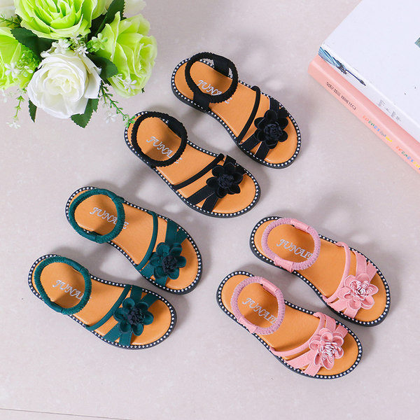 Bērnu ikdienas sandales ar akmeņiem un ziedu