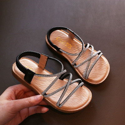 Bērnu ikdienas sandales ar ādas siksniņu un dekoratīviem akmeņiem