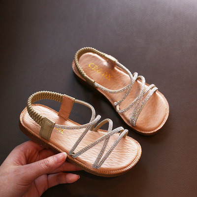 Bērnu ikdienas sandales ar ādas siksniņu un dekoratīviem akmeņiem