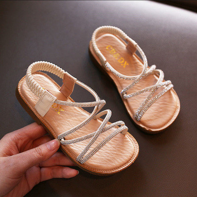 Bērnu ikdienas sandales ar ādas siksniņu un dekoratīviem akmeņiem