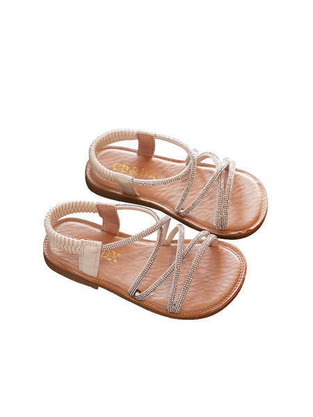 Bērnu ikdienas sandales ar ādas siksniņu un dekoratīviem akmeņiem