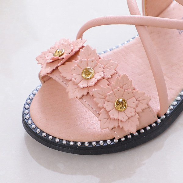 Meitenēm piemērotas bērnu mākslīgās ādas sandales ar ziediem