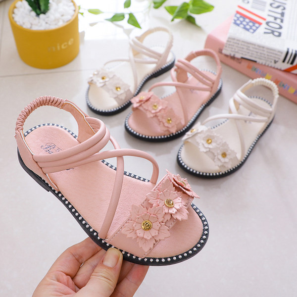 Meitenēm piemērotas bērnu mākslīgās ādas sandales ar ziediem